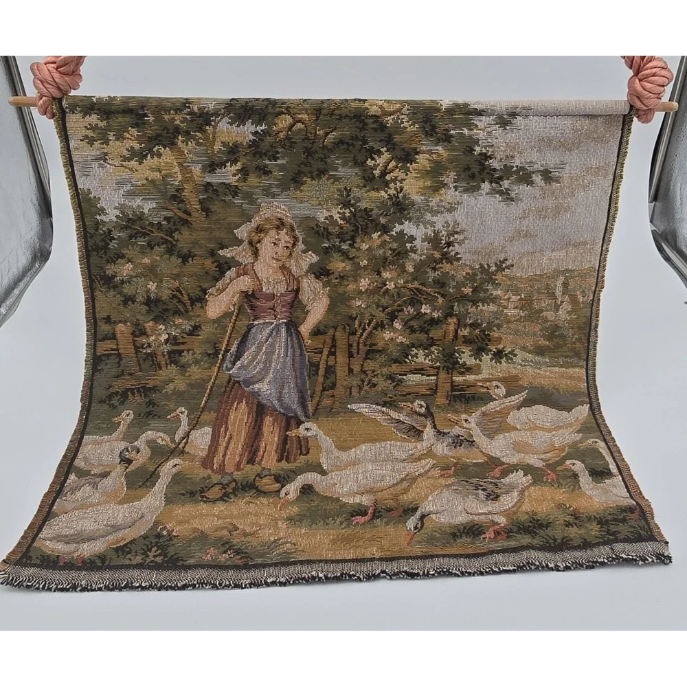 Vintage Hanging Tapestry Pair French Country
